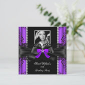 Invitation Photo de dentelle noire violet fête d'anniversaire (Debout devant)