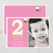 Invitation photo de deux ans de Sweet Buzzy Bee (Devant / Derrière)