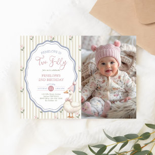 Invitation Photo de Deuxième Anniversaire Two Silly Goose Flo