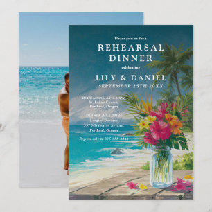 Invitation Photo de dîner de répétition floral de plage tropi