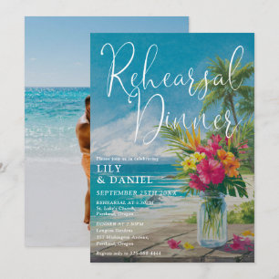 Invitation Photo de dîner de répétition floral océanique de p