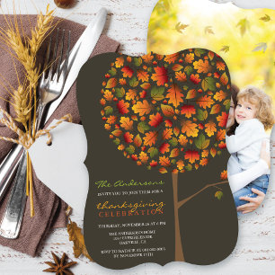 Invitation Photo de dîner de Thanksgiving avec arbre pop feui
