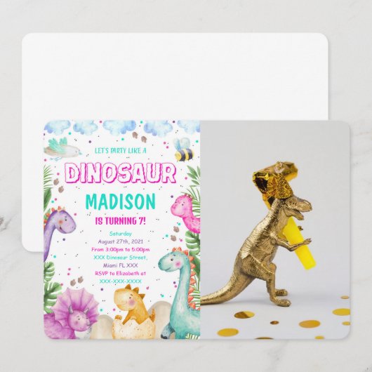 Invitation photo de dinosaure (Devant / Derrière)