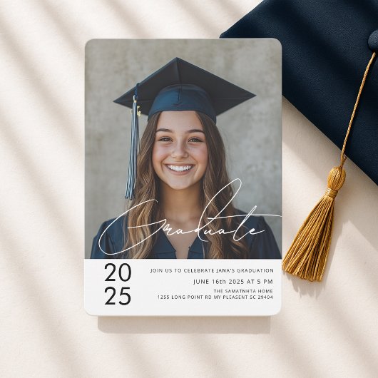 Invitation Photo de diplômé 2025 Moderne Gras 
