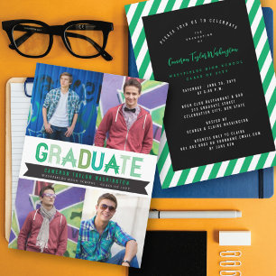 Invitation Photo de diplômé au ruban vert Fête de fin d'étude