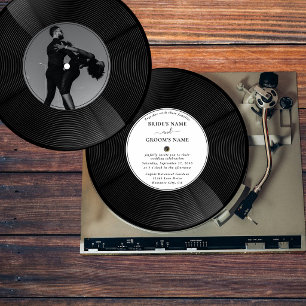 Invitation Photo de disque vinyle rétro pour mariage vintage 
