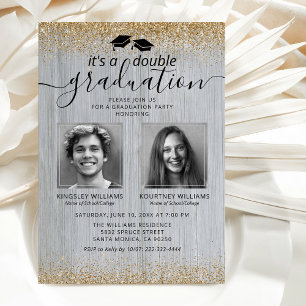 Invitation Photo de double remise de diplômes en Or Rustique