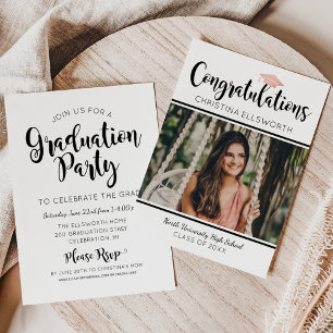 Invitation Photo de félicitations moderne Chapeau de fête de 