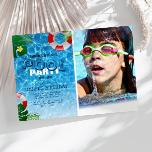 Invitation Photo de fête cool au bord de la piscine Anniver