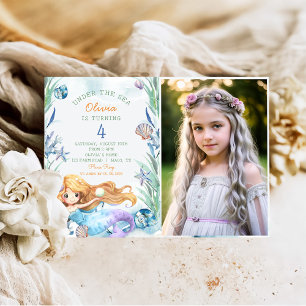 Invitation Photo de fête d'anniversaire 4 ans de sirène sous