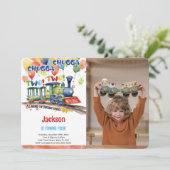 Invitation Photo de fête d'anniversaire 4 ans Train (Debout devant)