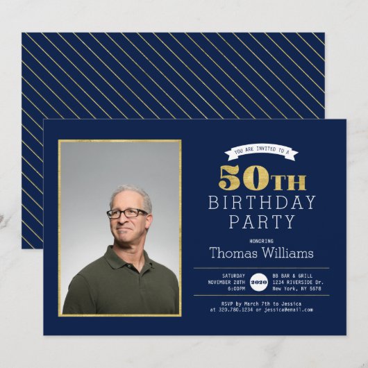 Invitation photo de fête d'anniversaire 50 ans en  (Devant / Derrière)