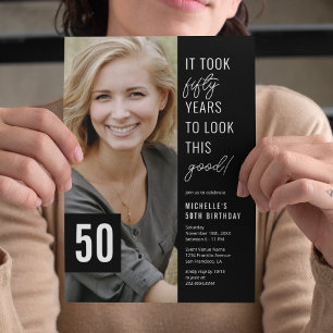 Invitation Photo de fête d'anniversaire 50 ans Noir & Blanc 5