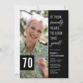 Invitation Photo de fête d'anniversaire 70 ans noir et blanc (Devant)