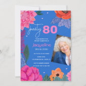 Invitation Photo de fête d'anniversaire 80 ans de fleurs sauv (Devant)