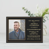 Invitation Photo de fête d'anniversaire Black Gold Custom (Debout devant)