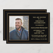 Invitation Photo de fête d'anniversaire Black Gold Custom (Devant / Derrière)