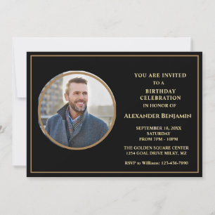 Invitation Photo de fête d'anniversaire Black Gold Personnali