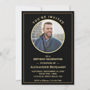 Invitation Photo de fête d'anniversaire Black Gold Personnali