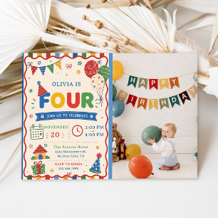 Invitation Photo de fête d'anniversaire Color Pop FOUR