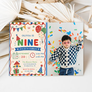 Invitation Photo de fête d'anniversaire Color Pop NINE