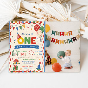 Invitation Photo de fête d'anniversaire Color Pop ONE