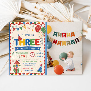 Invitation Photo de fête d'anniversaire Color Pop THREE