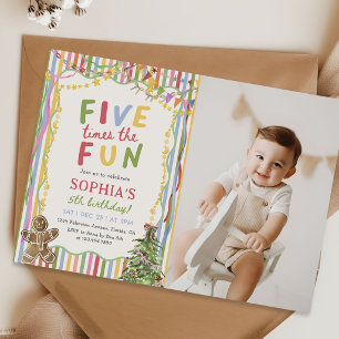 Invitation Photo de fête d'anniversaire colorée de Noël pour