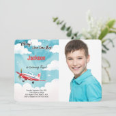 Invitation Photo de fête d'anniversaire d'avion modifiable po (Debout devant)