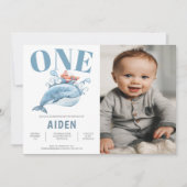Invitation Photo de fête d'anniversaire de Blue Whale Kid (Devant)