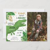 Invitation Photo de fête d'anniversaire de Dinosaur modifiabl (Devant)