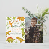 Invitation Photo de fête d'anniversaire de Dinosaur modifiabl (Debout devant)