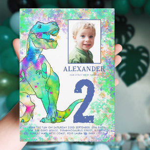 Invitation Photo de fête d'anniversaire de dinosaure coloré