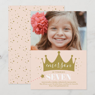 Invitation Photo de fête d'anniversaire de filles couronne de