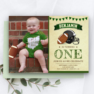 Invitation Photo de fête d'anniversaire de football vintage 1