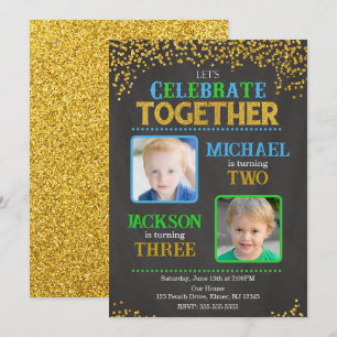 Invitation Photo de fête d'anniversaire de frères et sœurs Bo