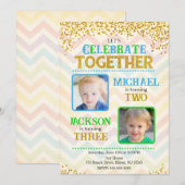 Invitation Photo de fête d'anniversaire de frères et sœurs Bo (Devant / Derrière)