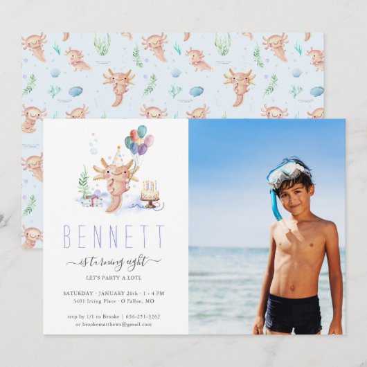 Invitation Photo de fête d'anniversaire de l'Axolotl (Devant / Derrière)