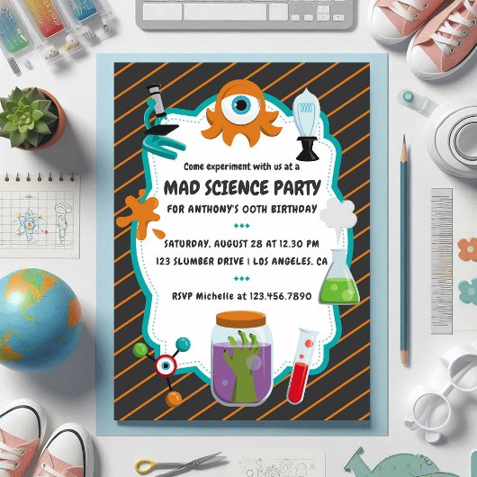 Invitation Photo de fête d'anniversaire de Mad Science person