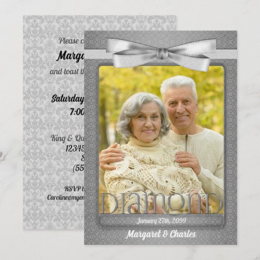 Invitation Photo de fête d'anniversaire de mariage de diamant (Devant / Derrière)