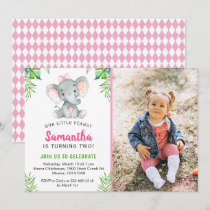 Invitation Photo de fête d'anniversaire de petite fille éléph