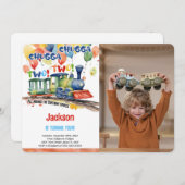 Invitation Photo de fête d'anniversaire de train de 4 ans (Devant / Derrière)