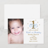 Invitation Photo de fête d'anniversaire des garçons Bleu & Or (Devant / Derrière)