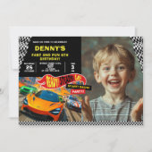 Invitation Photo de fête d'anniversaire des voitures rapides (Devant)