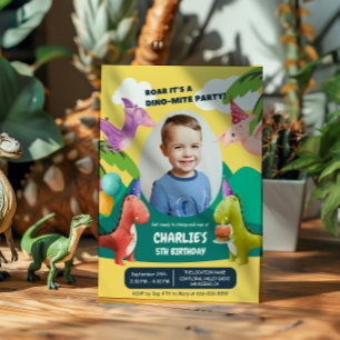 Invitation Photo de fête d'anniversaire Dinosaure Stomp Chomp