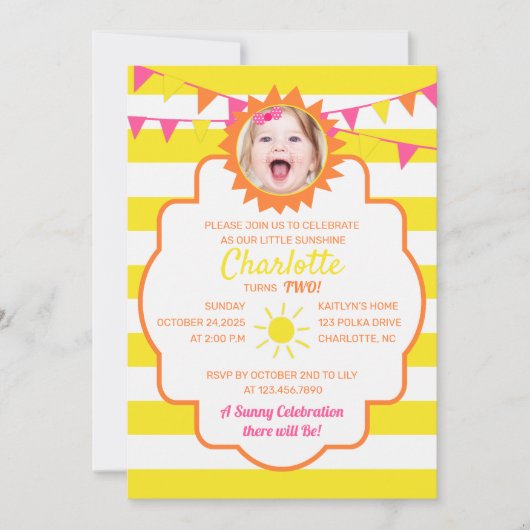 Invitation Photo de fête d'anniversaire du dimanche (Devant)