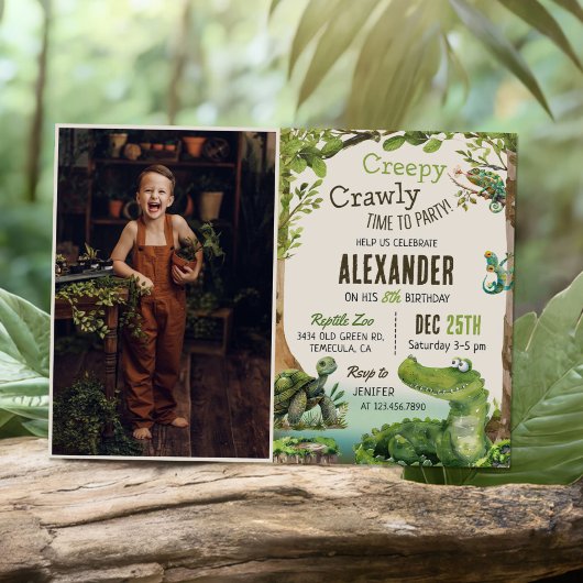 Invitation Photo de fête d'anniversaire du mignon reptile