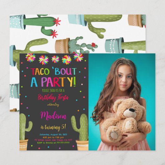 Invitation Photo de fête d'anniversaire Editable Fiesta (Devant / Derrière)