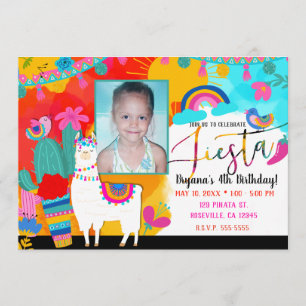 Invitation Photo de fête d'anniversaire Fiesta Llama Cinco De