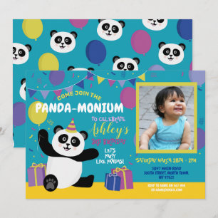 Invitation photo de fête d'anniversaire Panda-moni